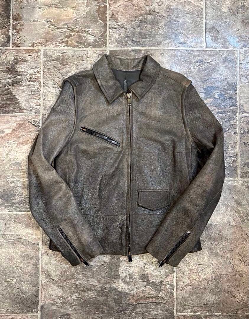 【極美品】MM6マルジェラ羊革クラックダメージ加工レザージャケット42ライダース