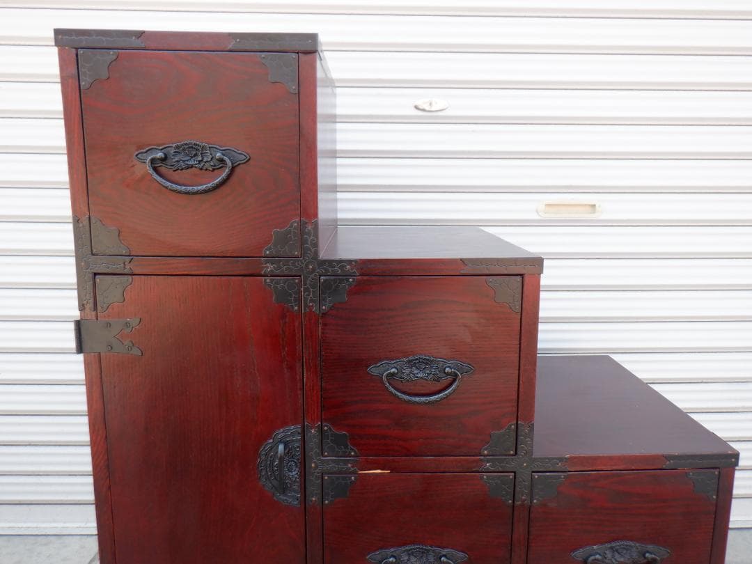 22WA2228 階段箪笥 時代箪笥 飾り棚 収納棚 民芸家具チェスト 小物収納