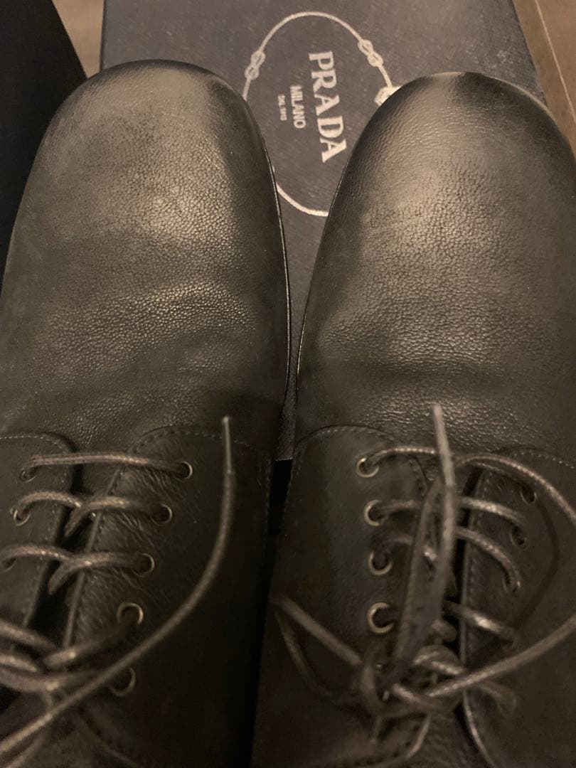 PRADA メンズ レザー レースアップ シューズ 黒 サイズ27cm 箱付き