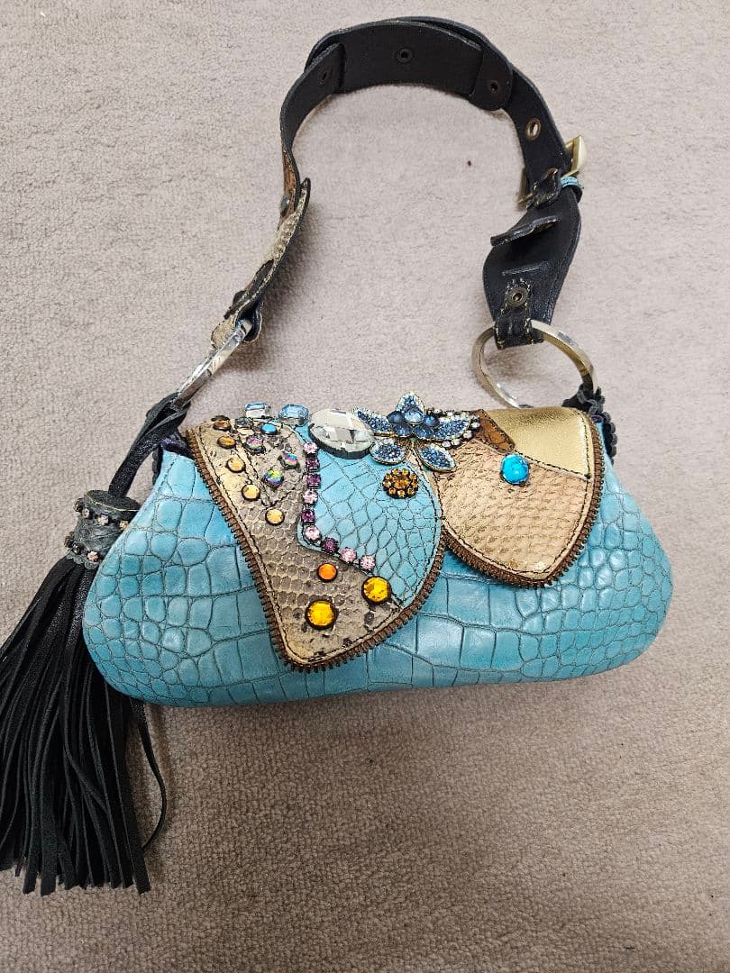 水色 クロコダイル風 パーティーバッグ