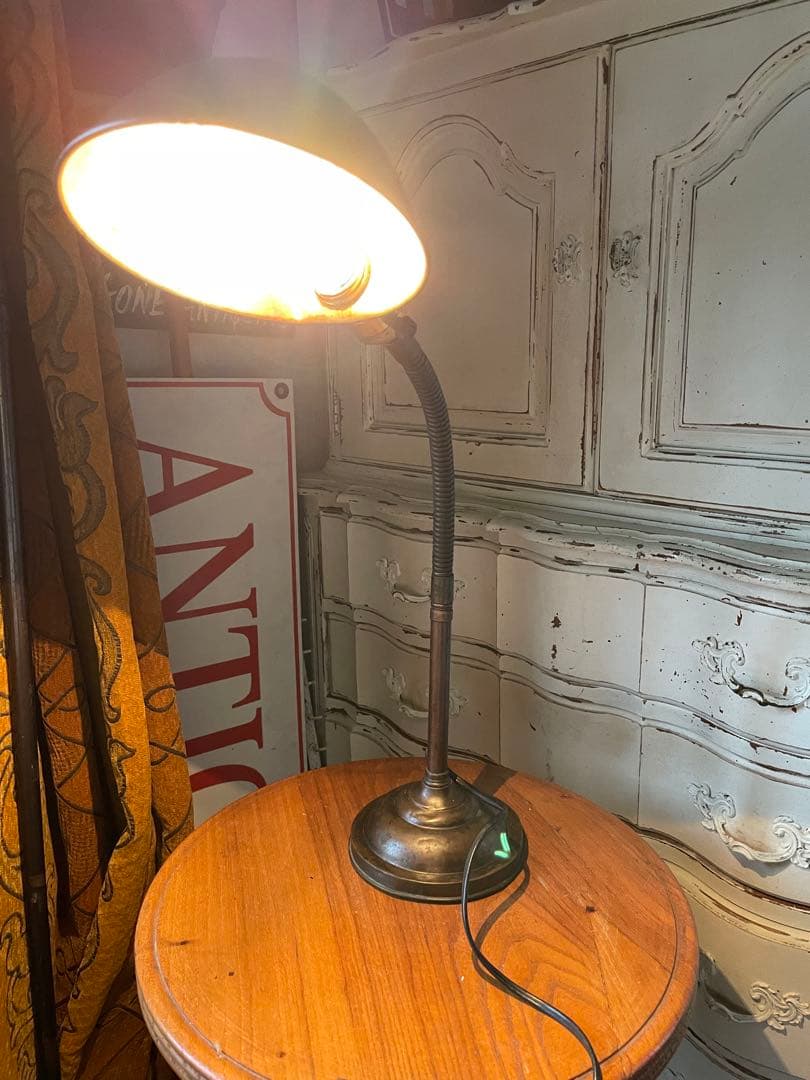 アンティーク　真鍮　グースネック　ランプ　デスク　テーブル　レア　アメリカ