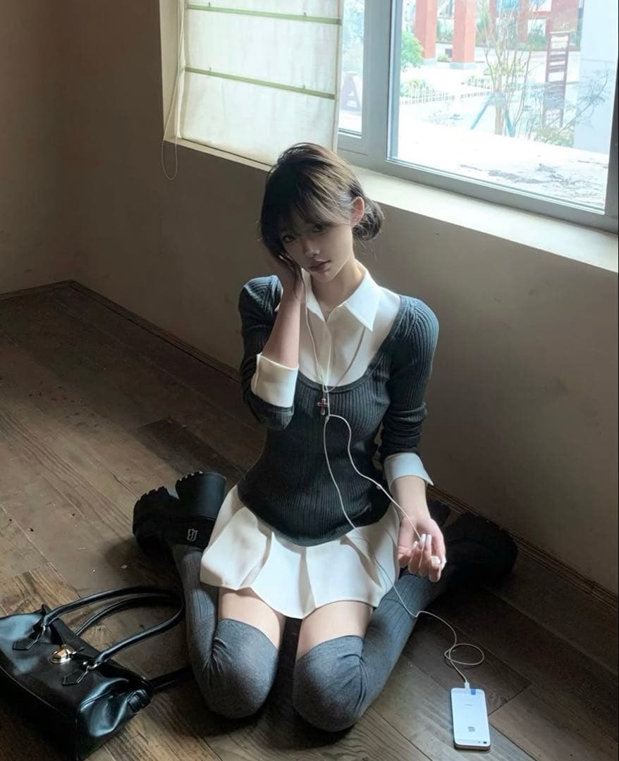 ワンピース andwang Shirt pleated mini onepiece