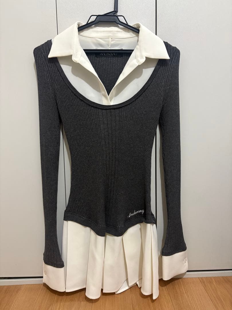 ワンピース andwang Shirt pleated mini onepiece