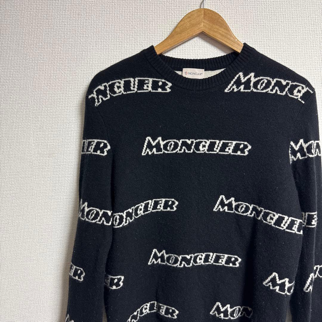 【人気】MONCLER ブラック ニットセーター ロゴ入り　黒　mサイズ