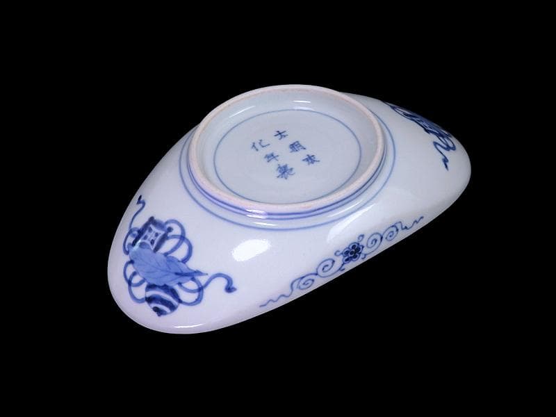 古伊万里　石榴に桜の図　舟形変形皿　AS-CVx