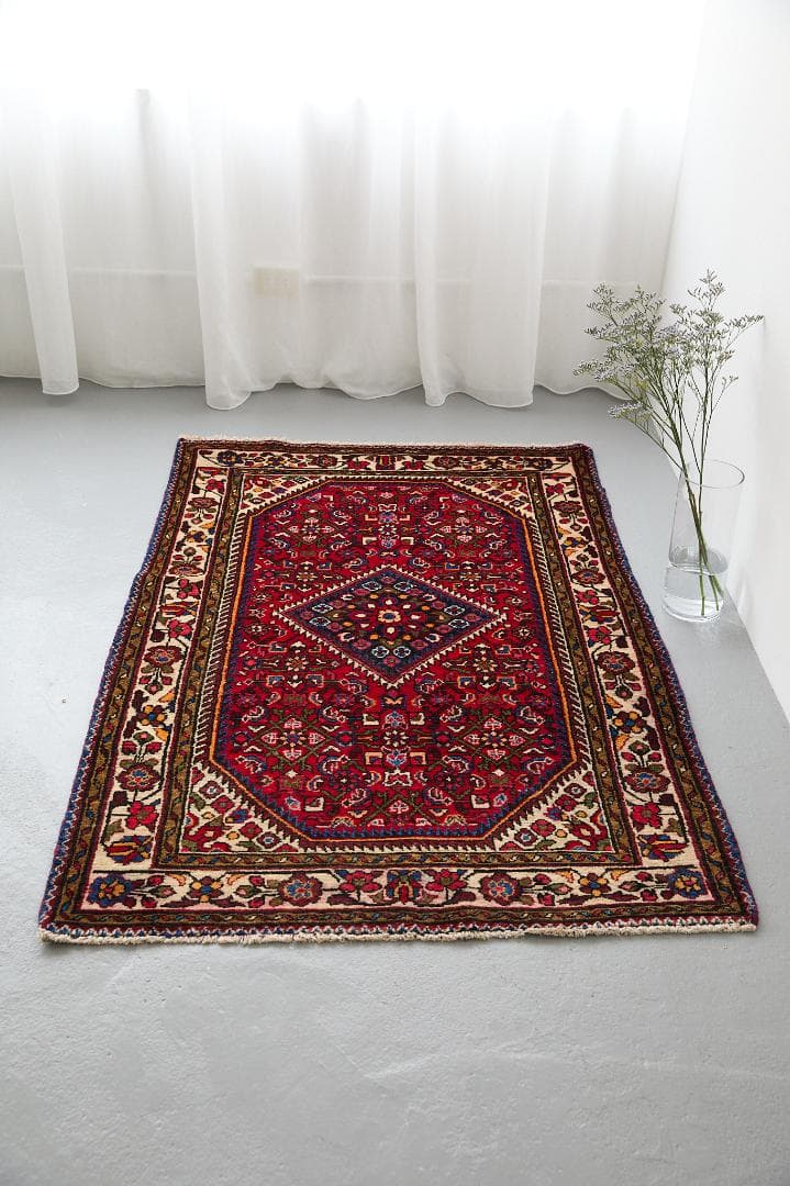 ヴィンテージラグ　ペルシャ絨毯　トライバルラグ（157×105cm）赤　青　黃