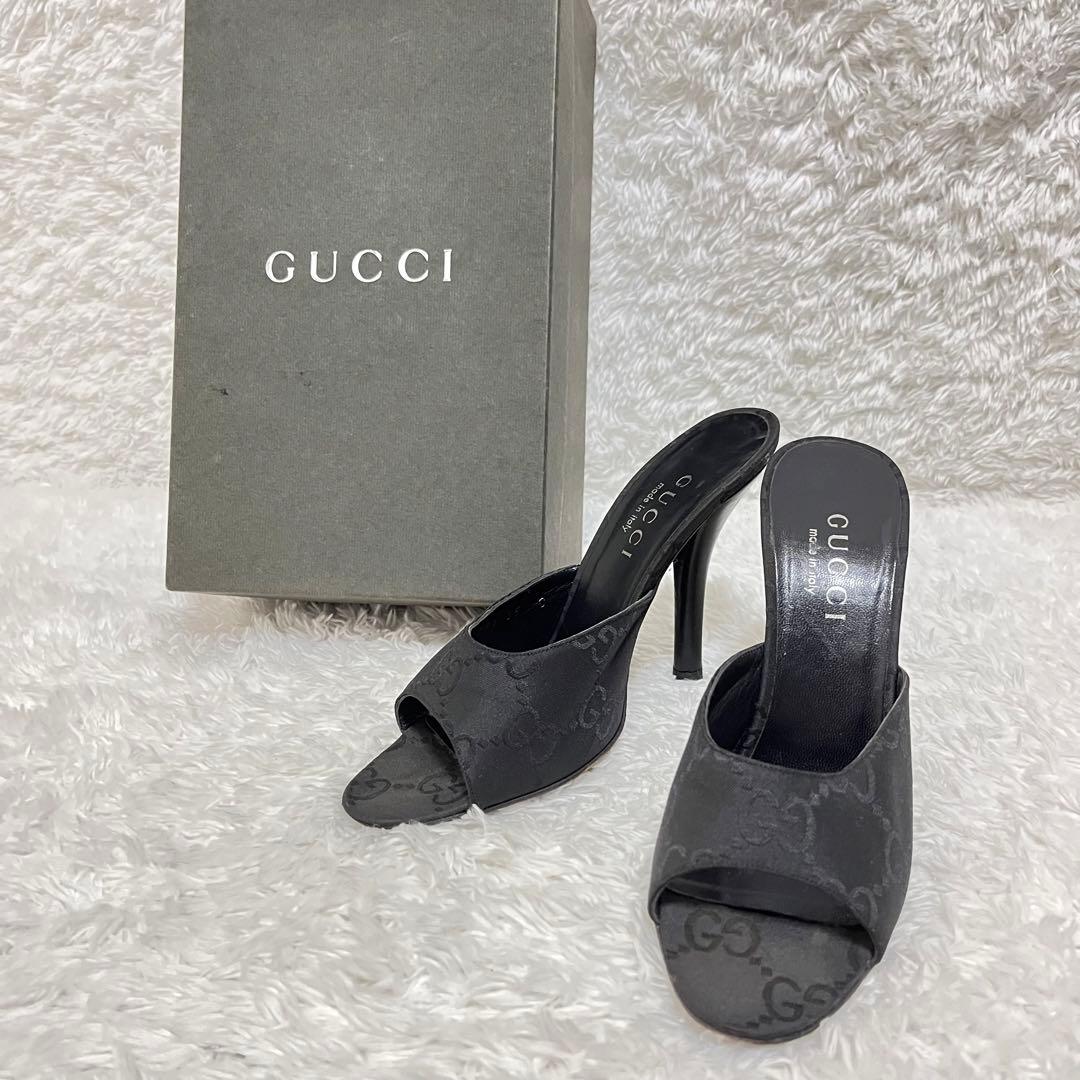 【美品】グッチ パンプス ミュールサンダル GG柄 オープントゥ ピンヒール