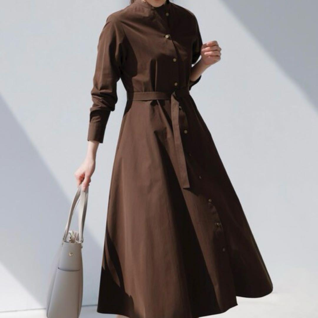 新品タグ付✨アンタイトル Oggi掲載 2WAYフレアシャツドレス ブラウン　S