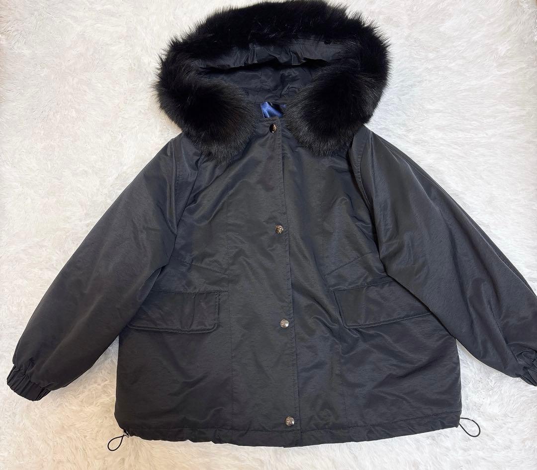 ポリーヌブロー ラクーンファー　裏ボア モッズコート ブラック