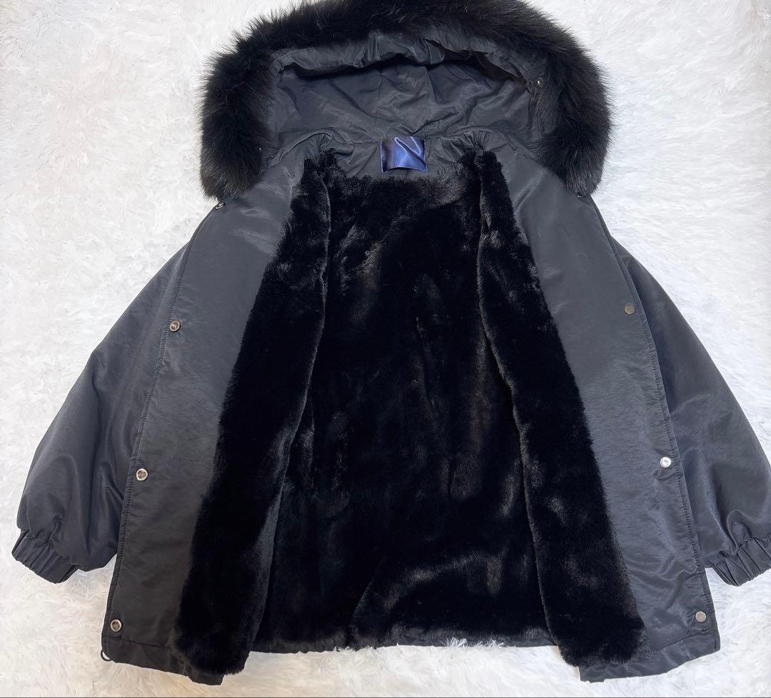 ポリーヌブロー ラクーンファー　裏ボア モッズコート ブラック