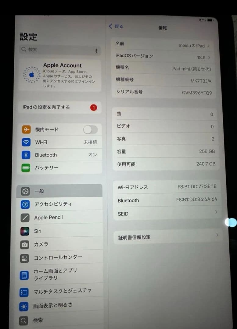 Apple iPad mini (第6世代) 256GB スペースグレー