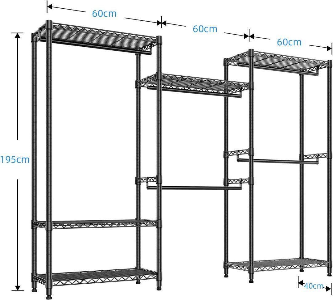 ハンガーラック 金属製 棚付き 突っ張り式 ブラック 幅180 高194