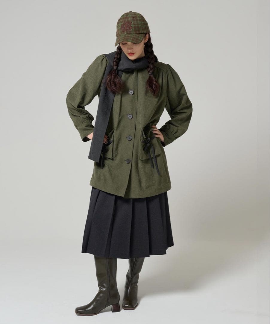 TINA：JOJUN ストール付き フーディコート カーキ