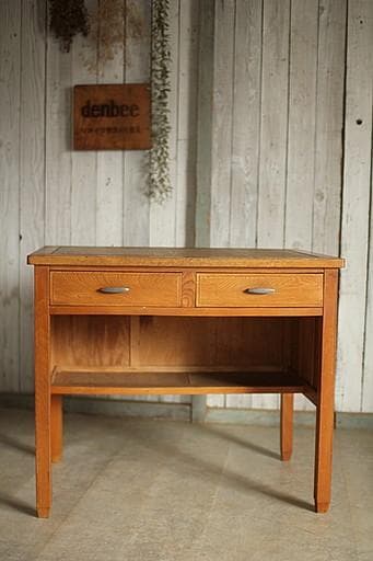 古い木製の机　引き出し2杯　作業台　ワークデスク　テーブル　古家具　アンティーク