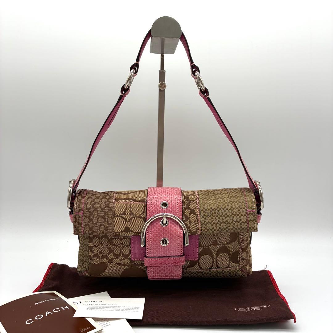 極美品✨ コーチ パッチワーク ソーホー フラップ ワンショルダーバッグ ピンク