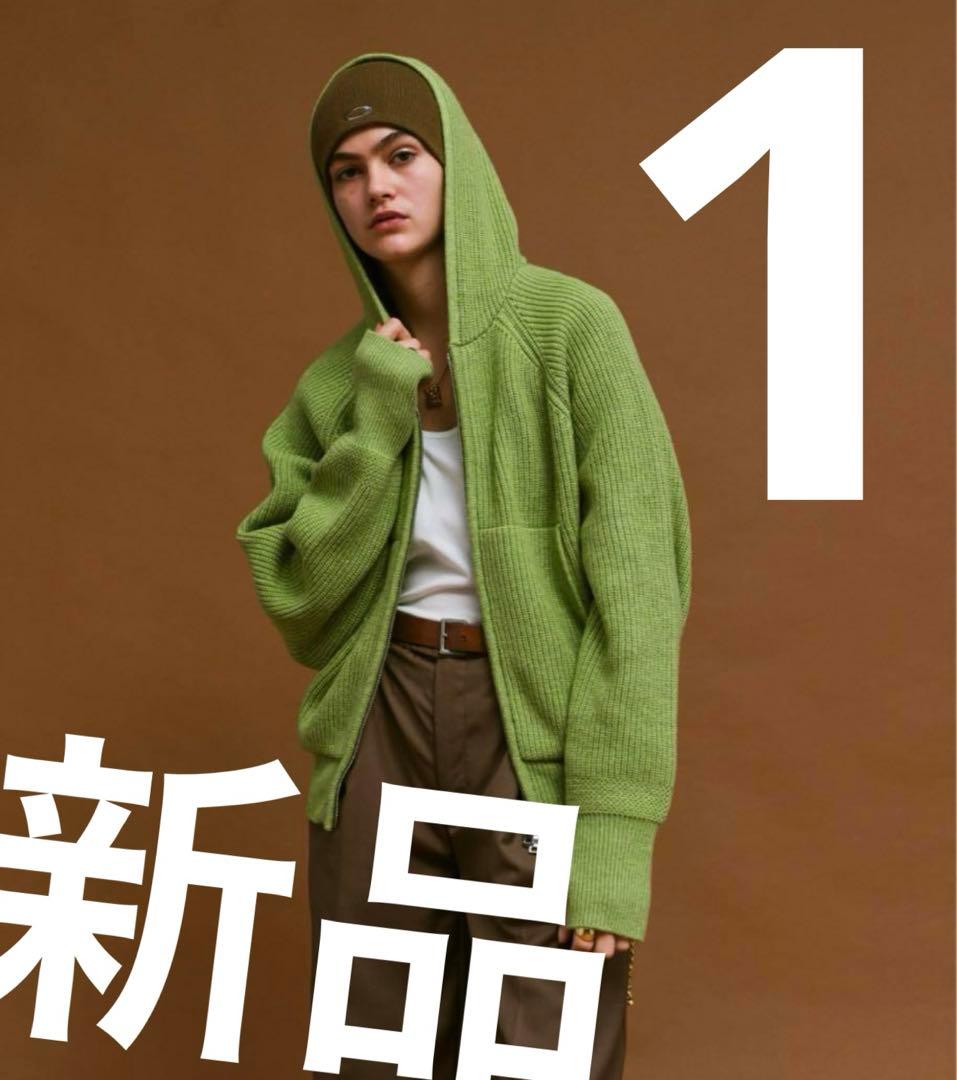 【新品】【1】soerte ウールニットダブルジップフーディー グリーン