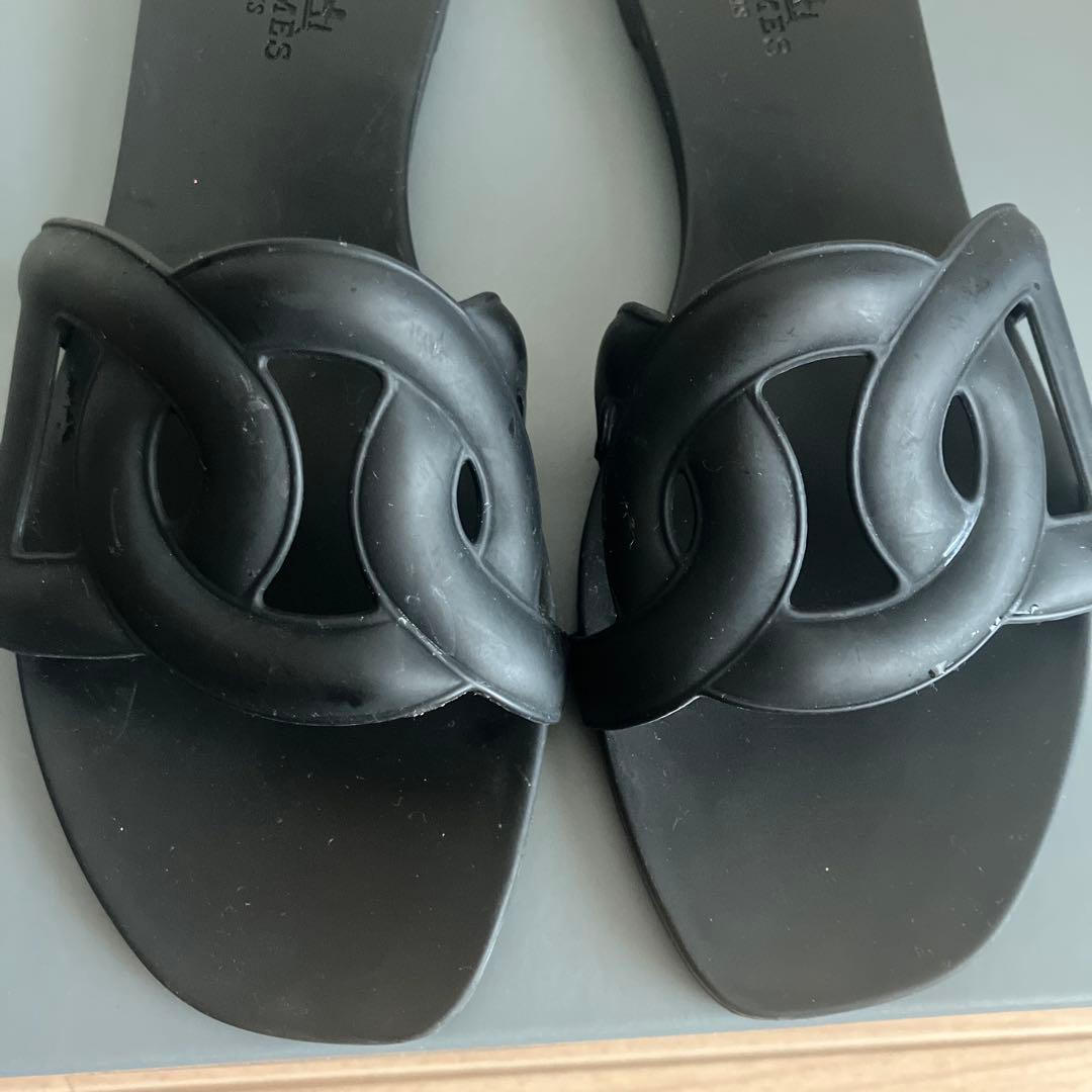 美品　エルメス　アロハ　タイプ　ラバーサンダル　ブラック　37 USED