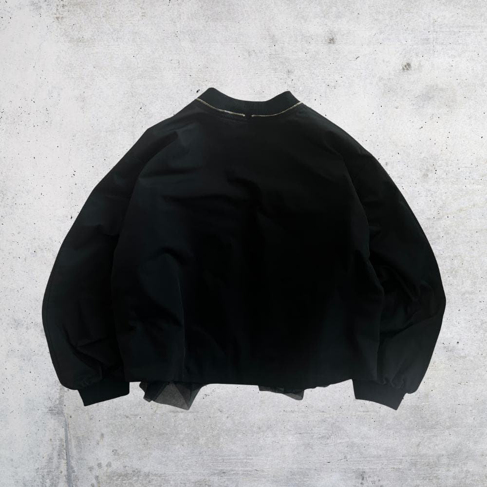 ドッキングジャケット デニムブルゾン フリル 短丈 異素材 黒 F MA-1