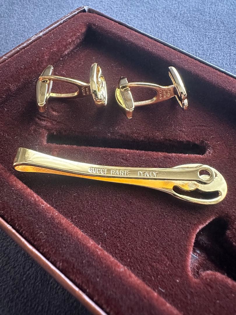 【未使用•ヴィンテージ】GUCCI ゴールド カフリンクス ネクタイバー セット