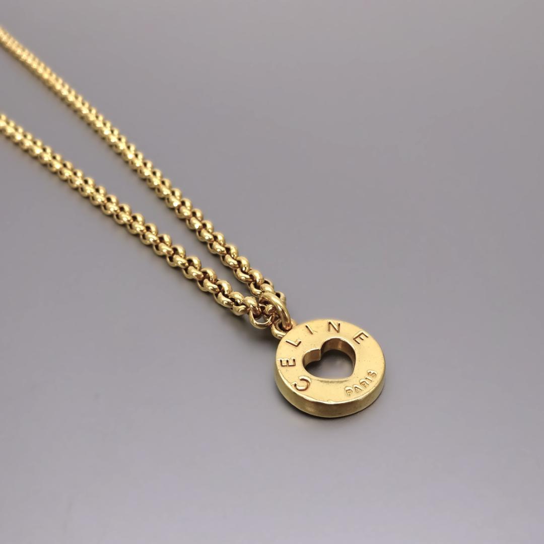 本物良品 ■セリーヌ■サークル ハート CELINE ロゴ ネックレス ゴールド