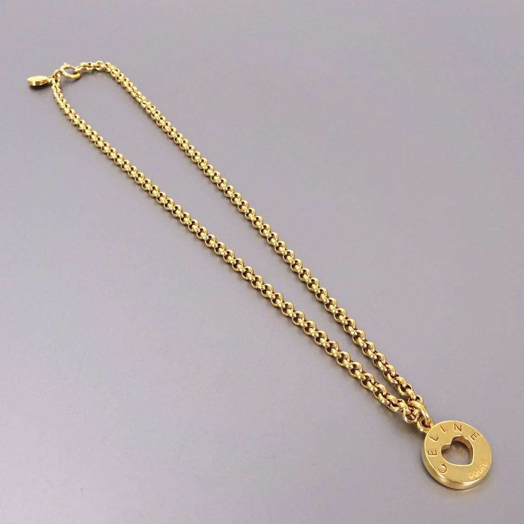 本物良品 ■セリーヌ■サークル ハート CELINE ロゴ ネックレス ゴールド