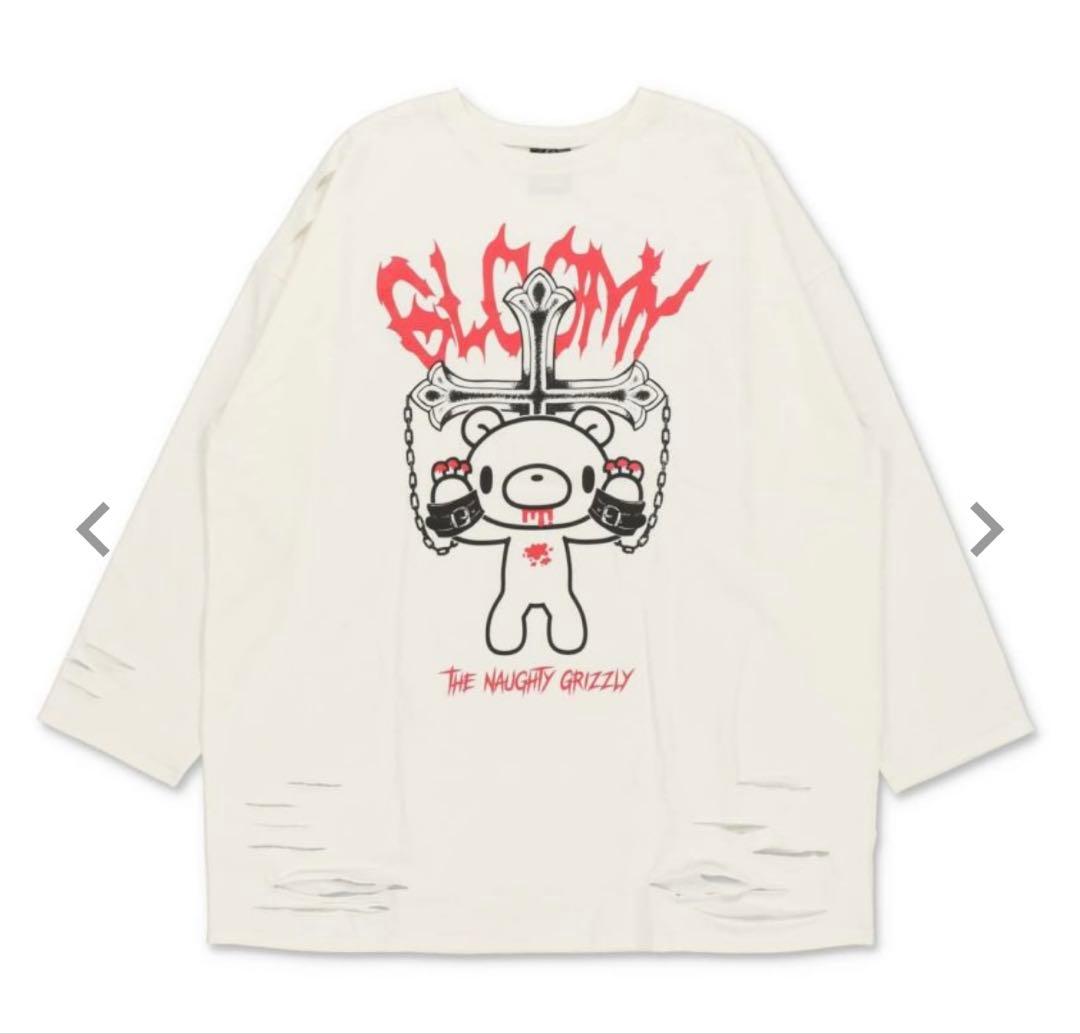 グルーミー×SPINNS ダメージロングＴシャツ ホワイト