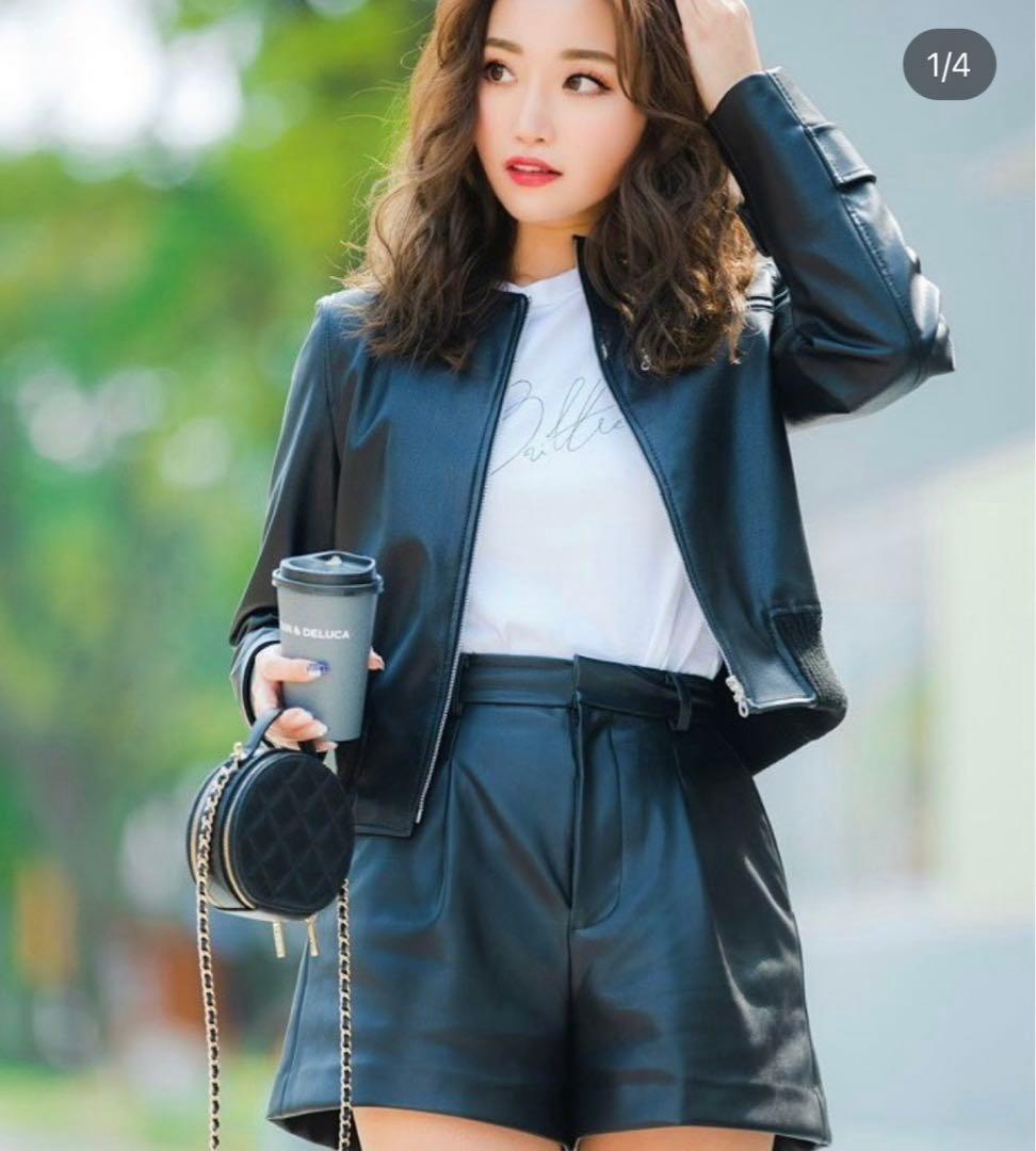 sheller フロントタックレザーショートパンツ BLACK