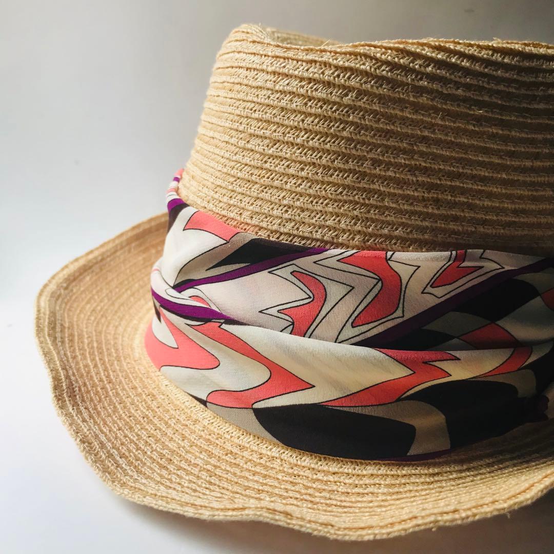 エミリオプッチEMILIO PUCCI幾何学模様　ストローハット麦わら帽子