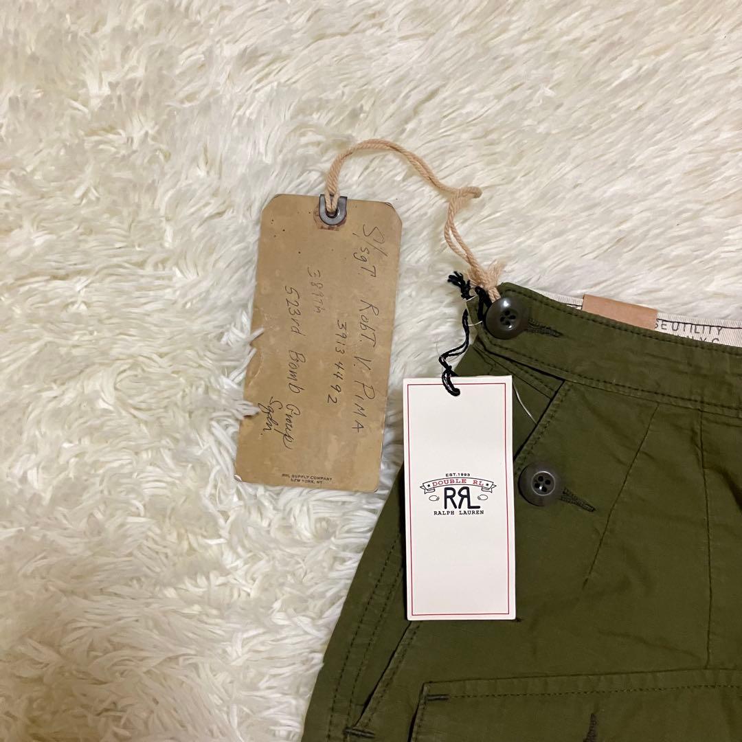 未使用　ダブルアールエル　ドラゴン　刺繍　ロゴ　カーキ　ハーフ