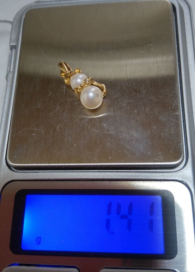 美品 K18 パール 真珠 ペンダント トップ チャーム 動物 アニマル ネコ