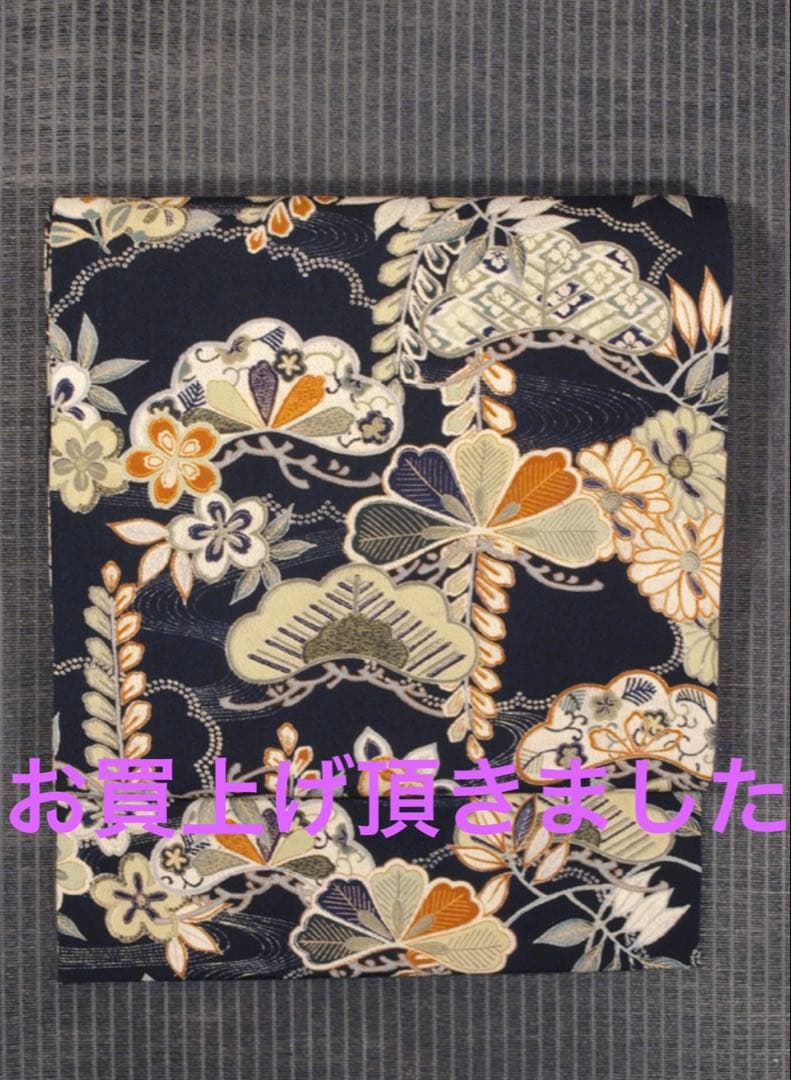 メル様確約 流水に笠松と草花文様 型染め