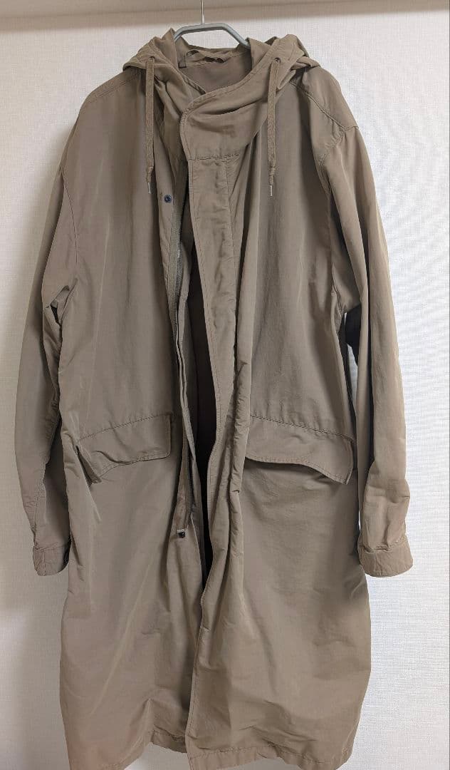 COMOLI コットンナイロンフーデッドコート/モッズコート/BEG/美品。