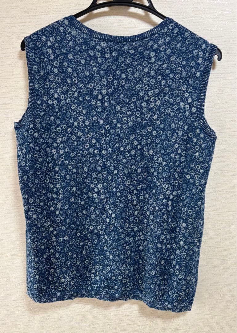 45R フラワープリント　ブルー　コットン　ニット　ベスト