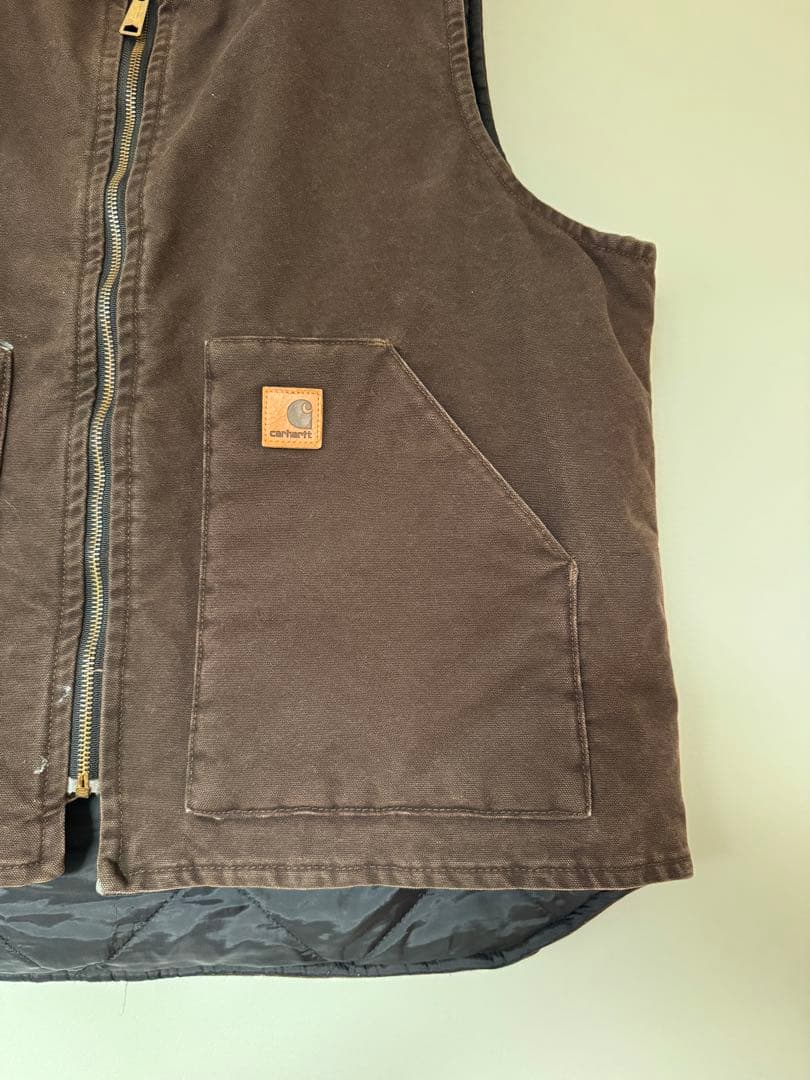 【大人気】良品 カーハート ダックベスト XL ダークブラウン ヴィンテージ