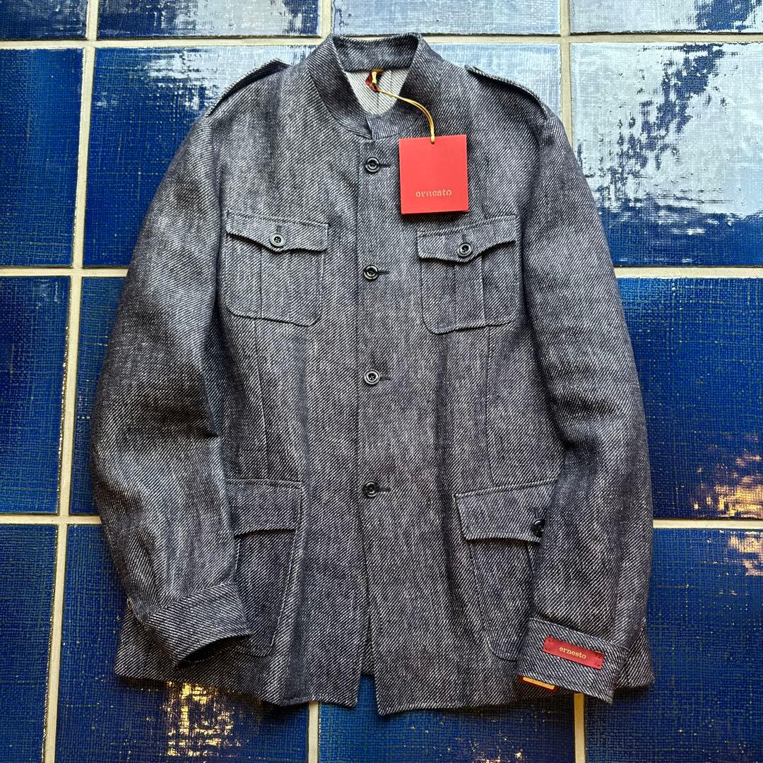 ernestoエルネスト　リネンデニム極厚　スタンドカラージャケット52新品