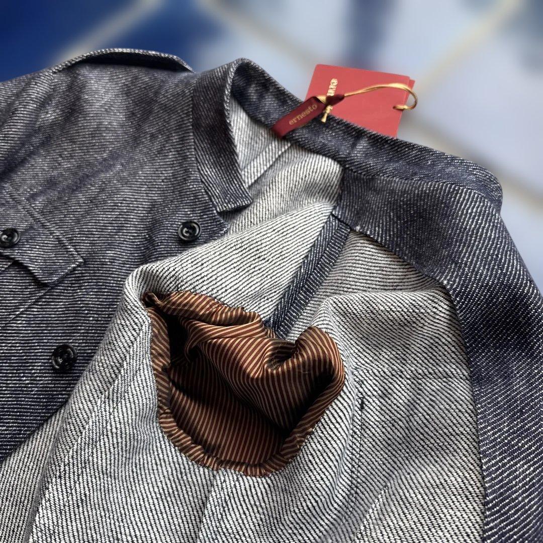 ernestoエルネスト　リネンデニム極厚　スタンドカラージャケット52新品