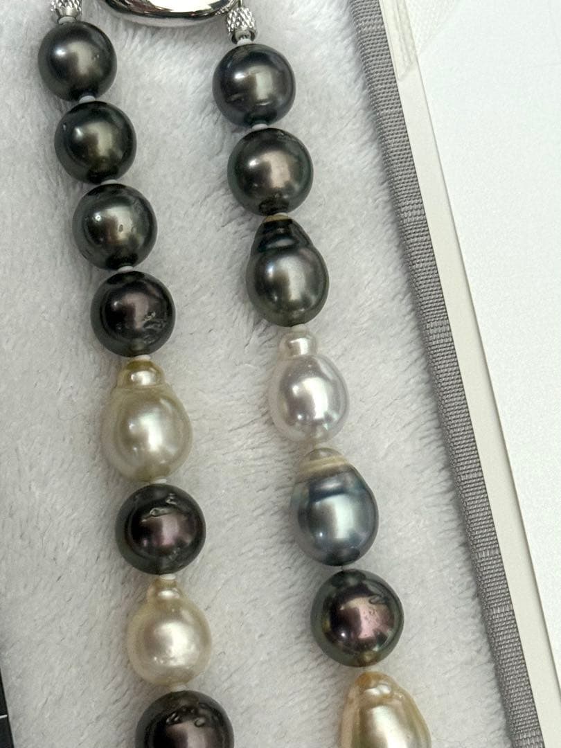 r*u様 美品南洋真珠白蝶黒蝶マルチパールネックレス強テリ美しい光沢感8.5-1
