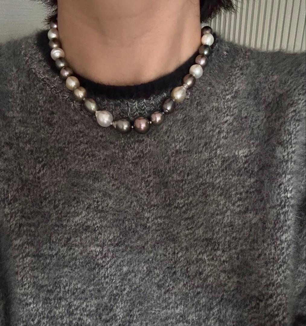 r*u様 美品南洋真珠白蝶黒蝶マルチパールネックレス強テリ美しい光沢感8.5-1