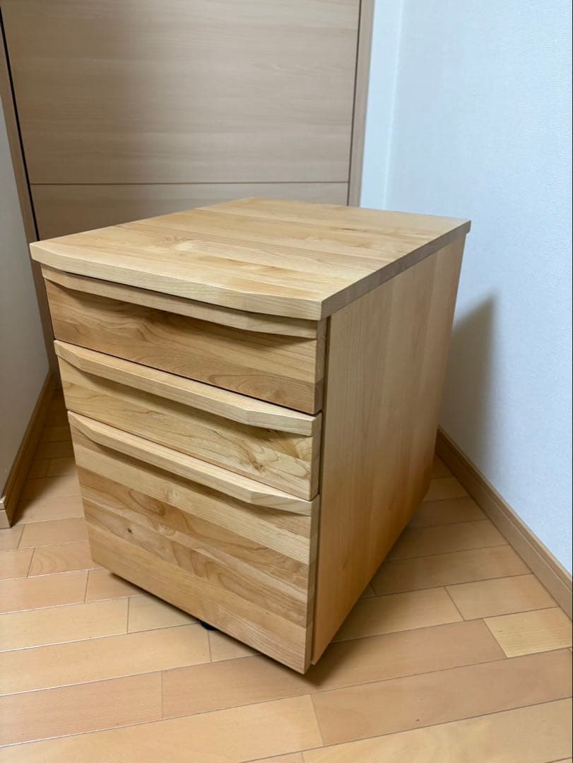 【フジ】アクタス　ナチュラルウッド 3段チェスト キャスター付き