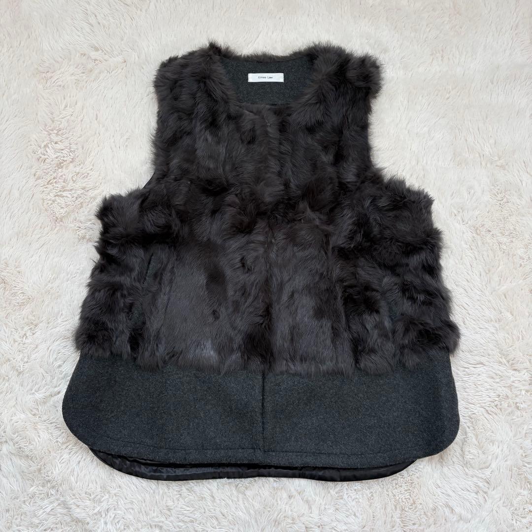 人気✨美品✨エイミーロウ　ファー＆メルトンミドル丈ベストジレ　ラビットファー