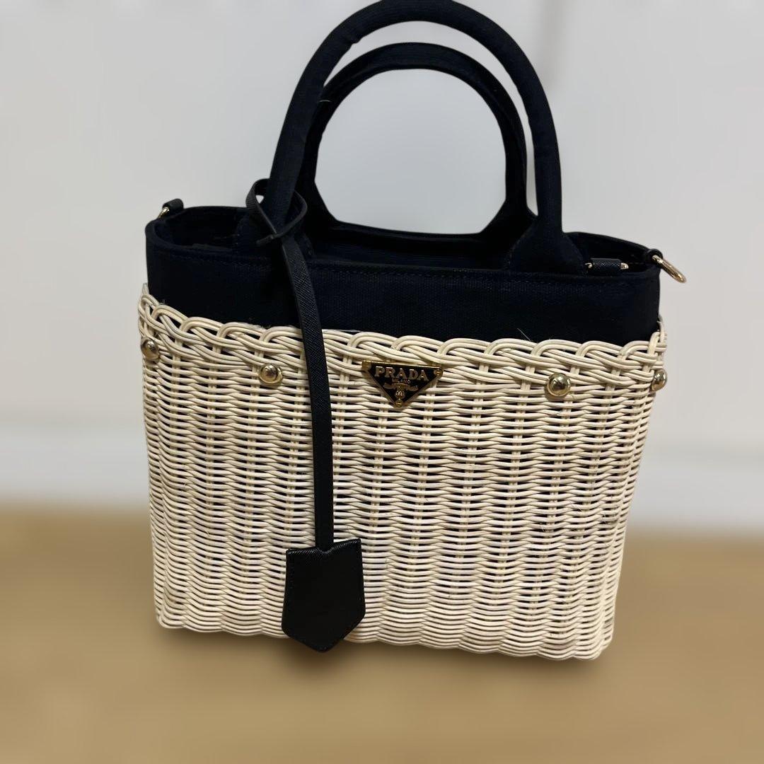 かごバッグ ホワイト/ブラック