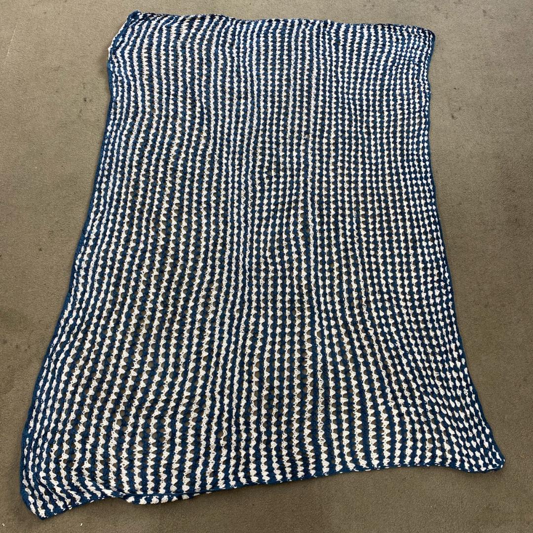 BQKO クロシェ ニット ラグ ビンテージ オープンウェーブ ストライプ AF