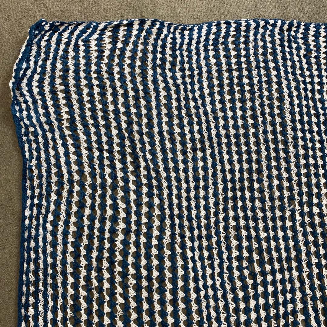 BQKO クロシェ ニット ラグ ビンテージ オープンウェーブ ストライプ AF