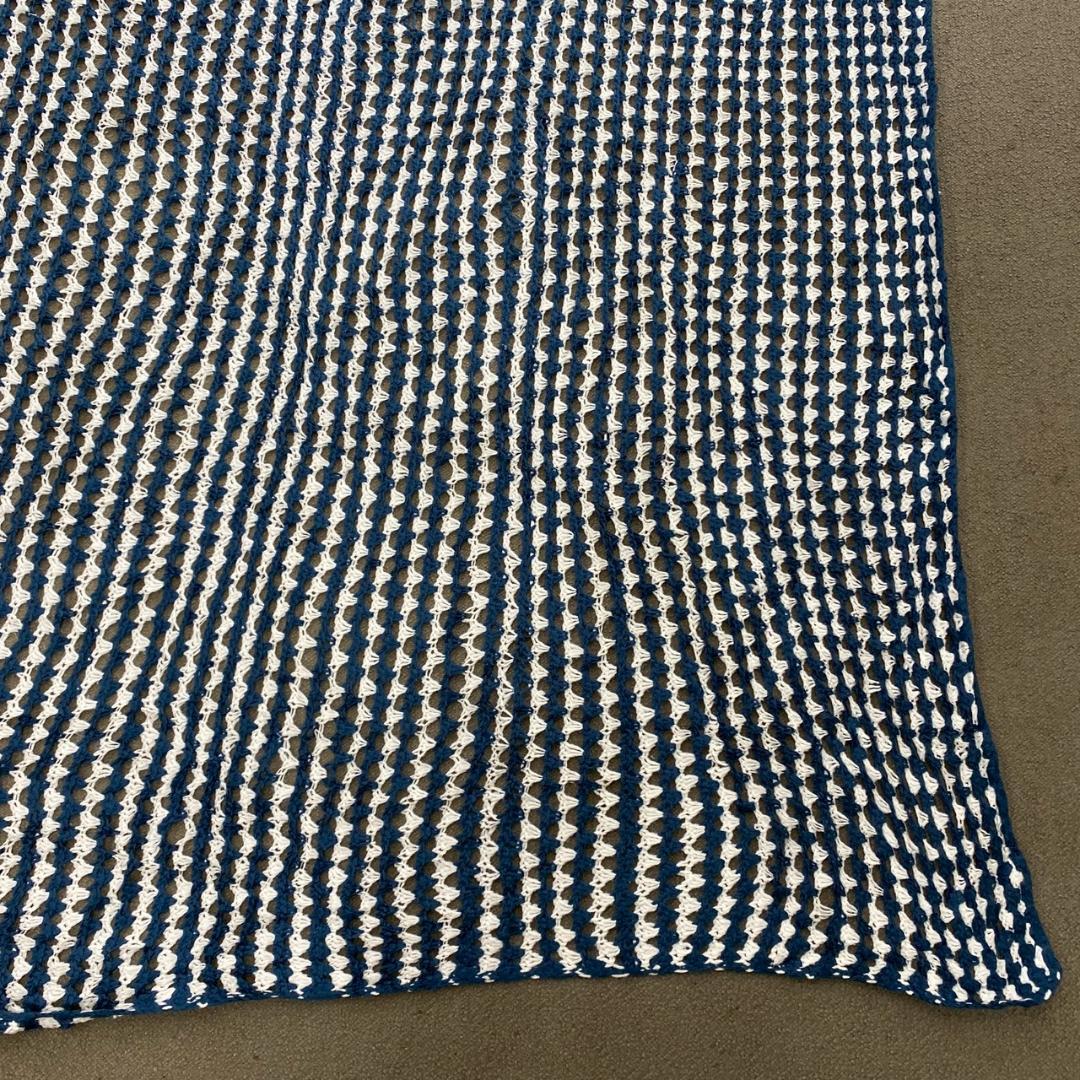 BQKO クロシェ ニット ラグ ビンテージ オープンウェーブ ストライプ AF