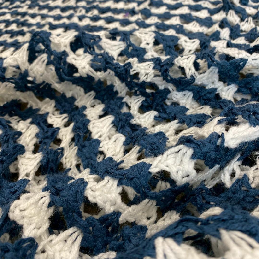 BQKO クロシェ ニット ラグ ビンテージ オープンウェーブ ストライプ AF