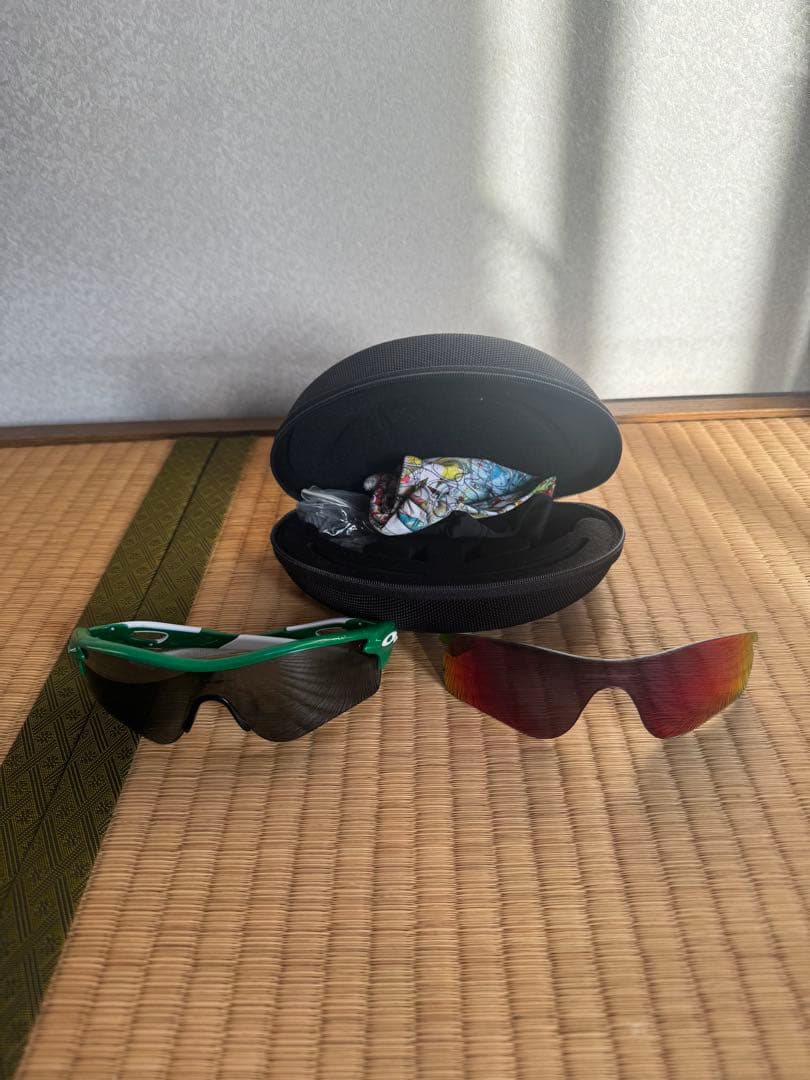 スポーツサングラス グリーン ホワイト 交換レンズ付き