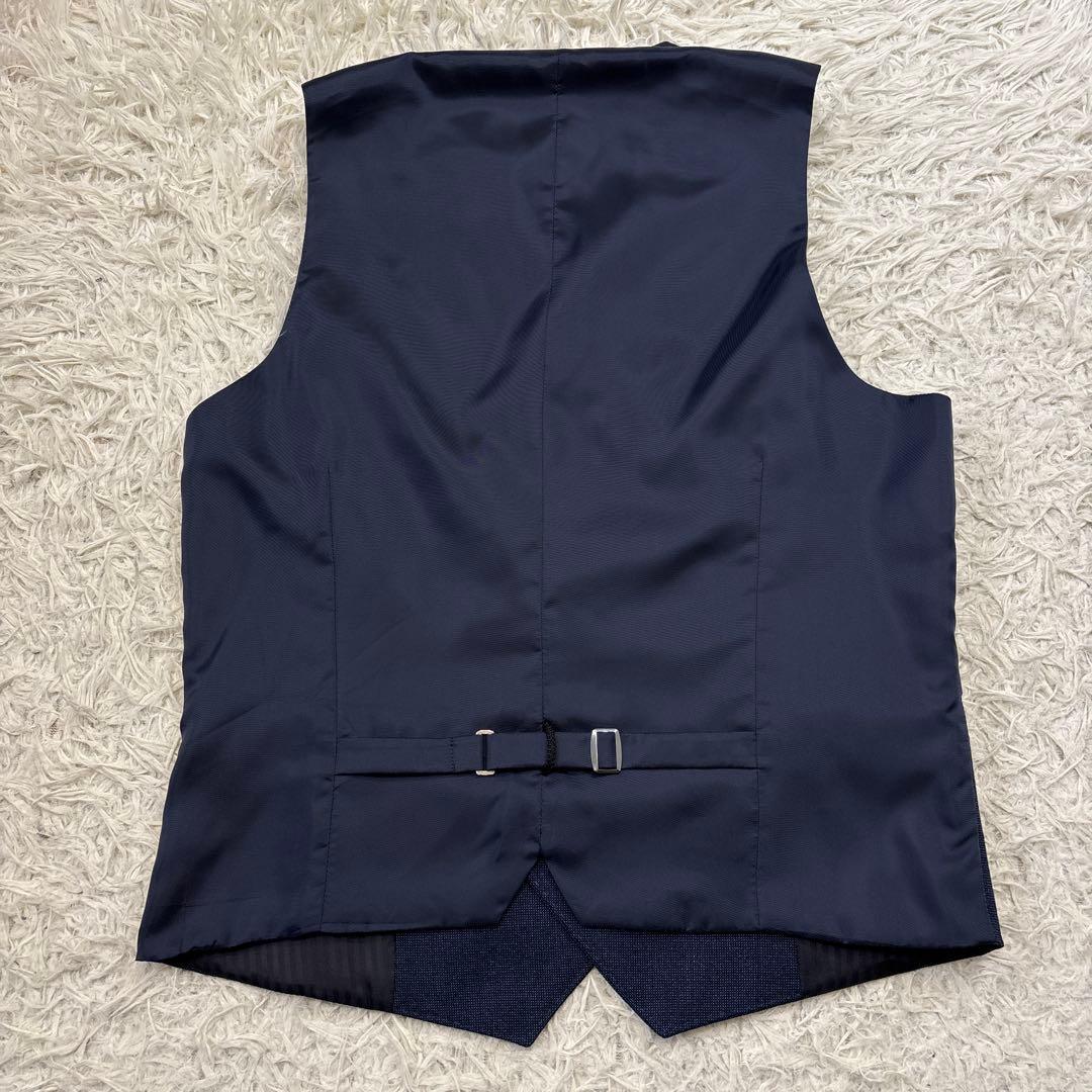 美品☆【タカキュー】ダブルベスト　ピンチェック　3ピース　ネイビー　Y4 S〜M