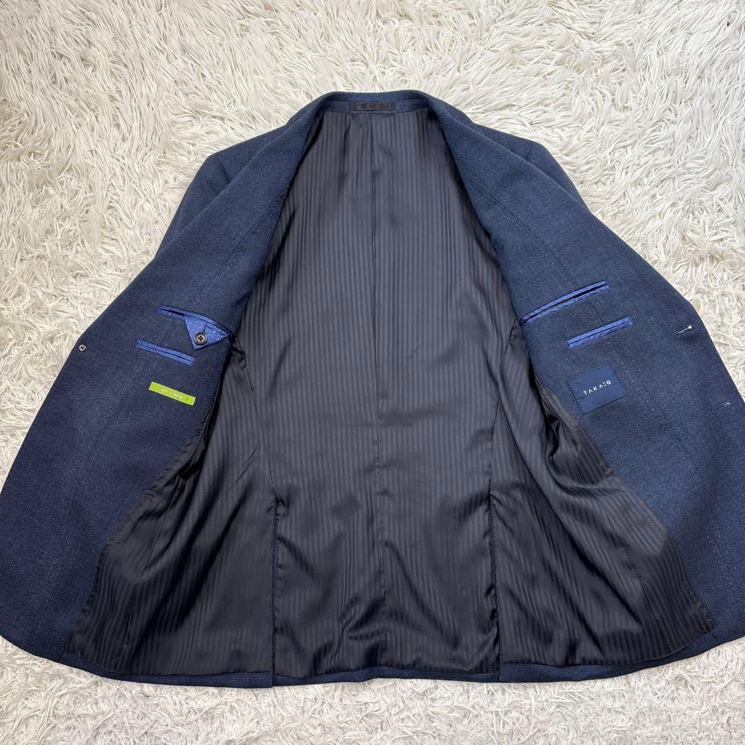 美品☆【タカキュー】ダブルベスト　ピンチェック　3ピース　ネイビー　Y4 S〜M