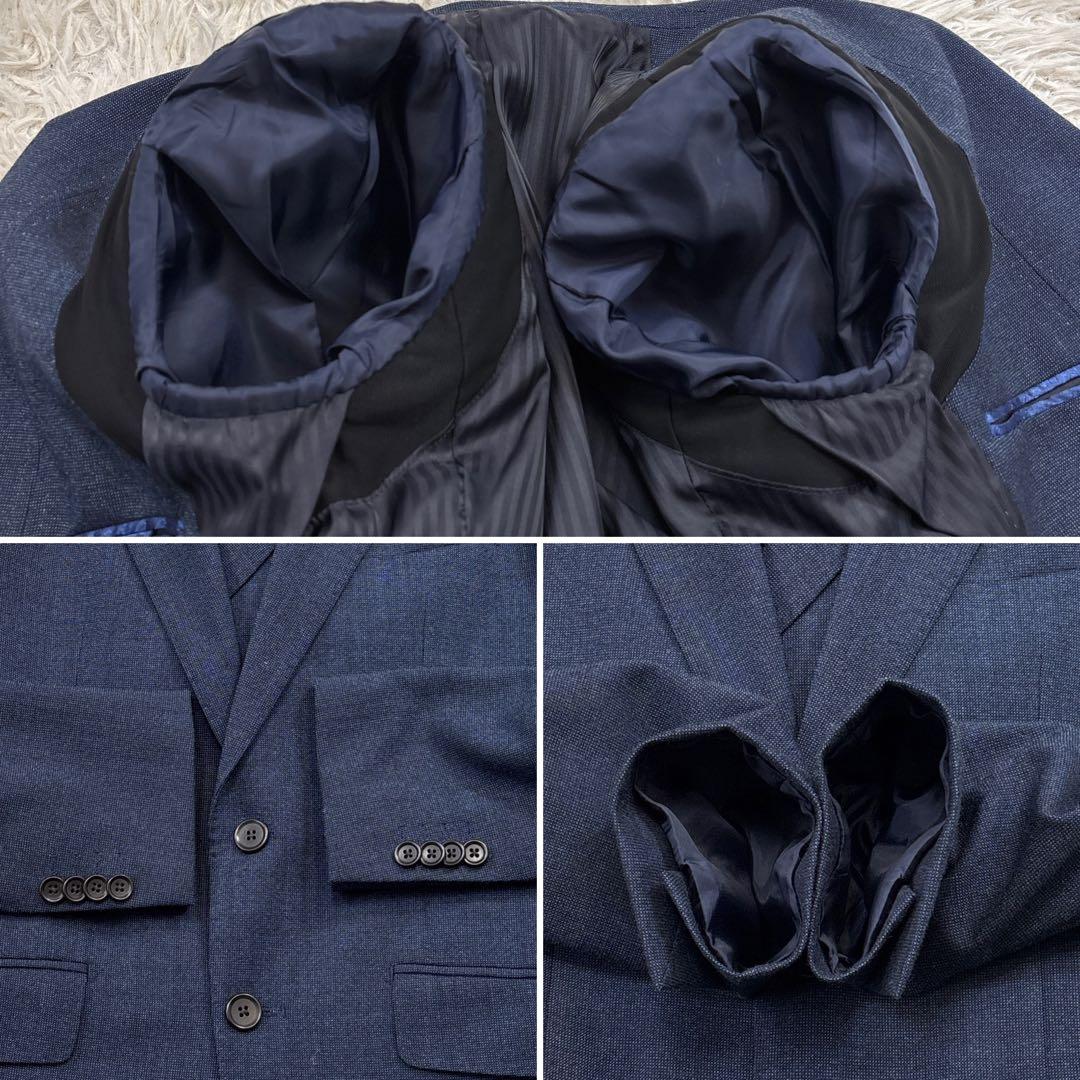 美品☆【タカキュー】ダブルベスト　ピンチェック　3ピース　ネイビー　Y4 S〜M
