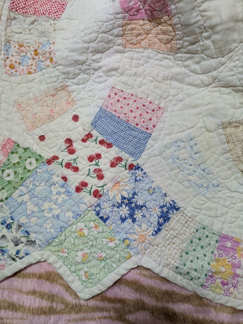 アンティークキルト　カット　ダブルウエディング　フィードサック